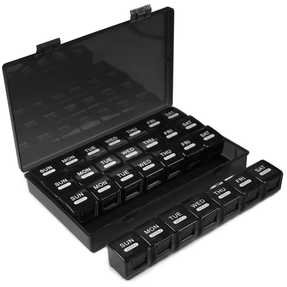 Pillerbox 4 veckor med daglig dosering (4x7dagar) Svart