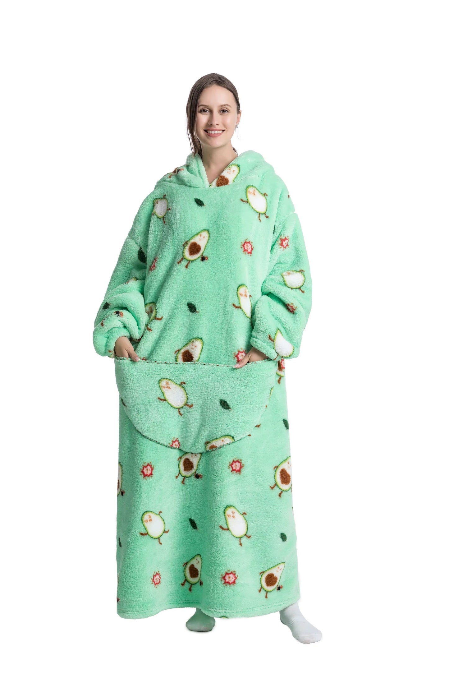Myshoodie oversized - varm, mysig och stor hoodie 140cm (Vuxen - Lång) Avokado