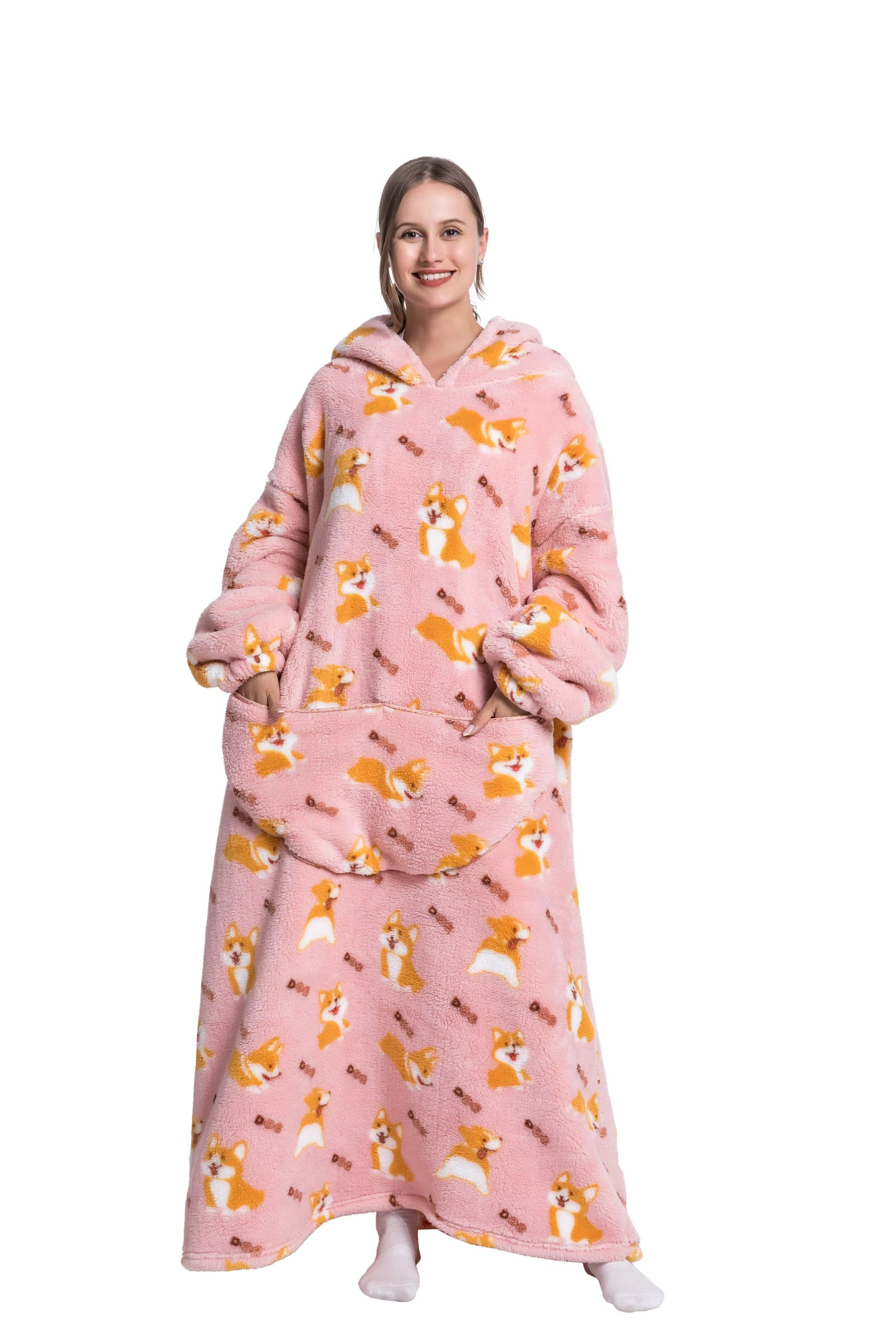 Myshoodie oversized - varm, mysig och stor hoodie 140cm (Vuxen - Lång) Corgi