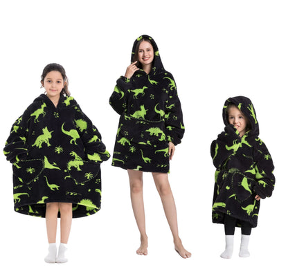 Myshoodie oversized - varm, mysig och stor hoodie Dinosaurier Neon