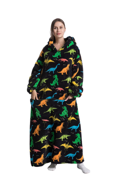 Myshoodie oversized - varm, mysig och stor hoodie 140cm (Vuxen - Lång) Dinosaurier (multifärg)