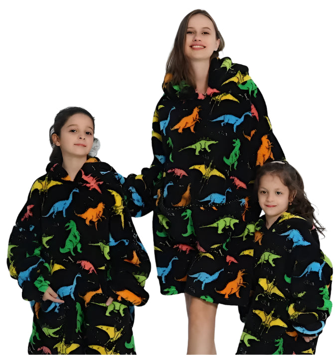 Myshoodie oversized - varm, mysig och stor hoodie Dinosaurier (multifärg)