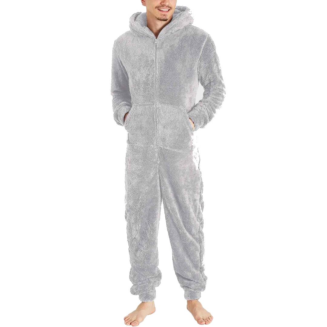 Fleece jumpsuit herr - varm & mysig overall Grå