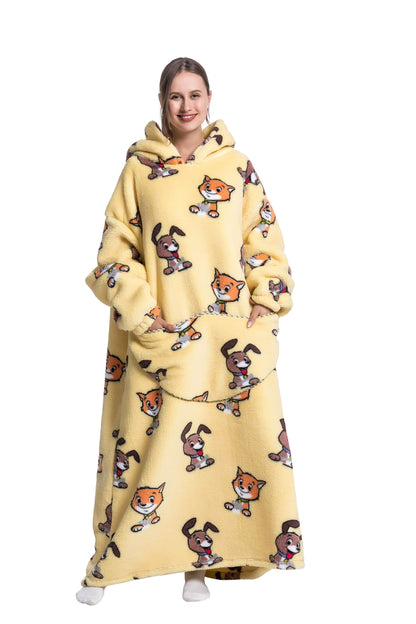 Myshoodie oversized - varm, mysig och stor hoodie 140cm (Vuxen - Lång) Hund & Räv