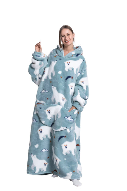 Myshoodie oversized - varm, mysig och stor hoodie 140cm (Vuxen - Lång) Isbjörn