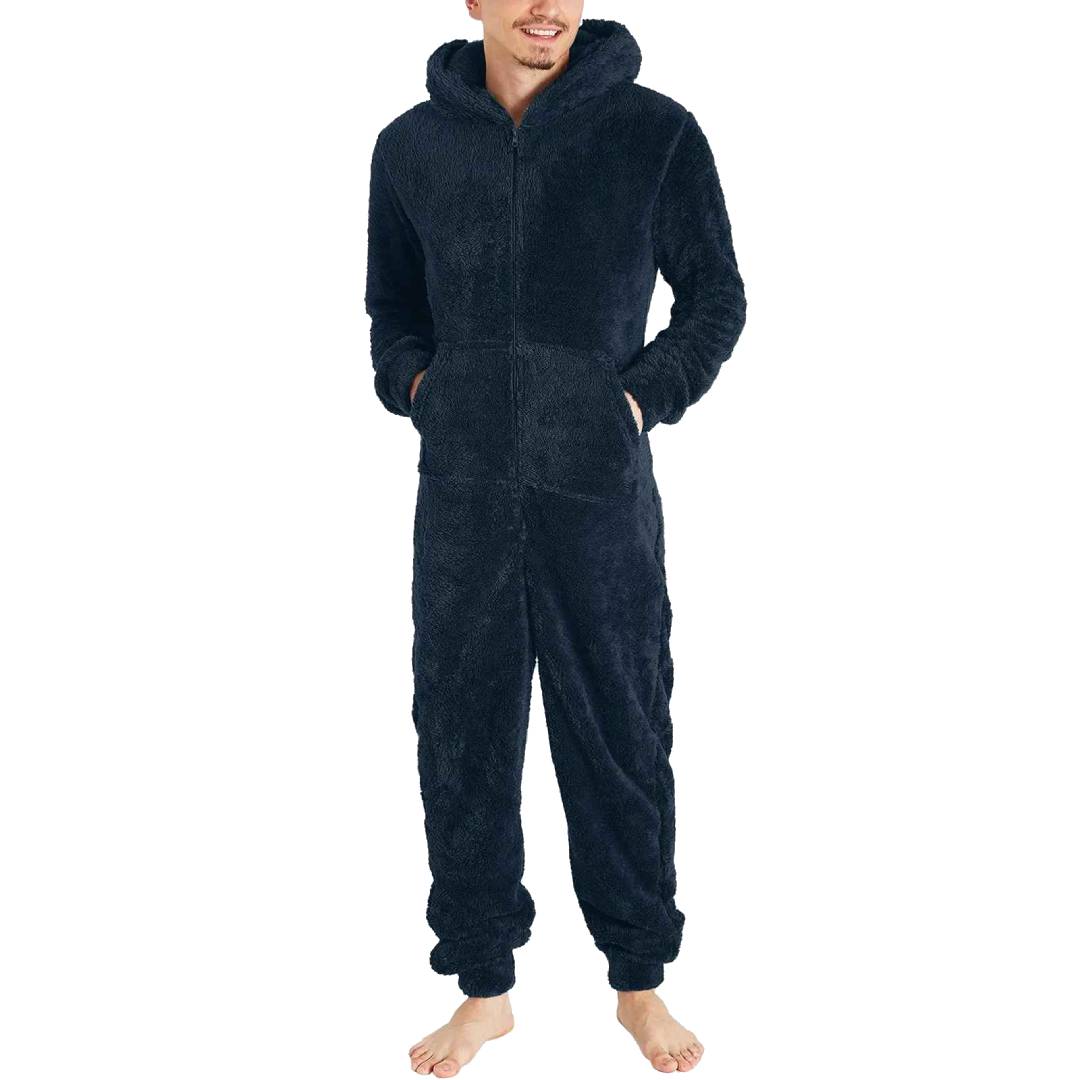 Fleece jumpsuit herr - varm & mysig overall Marinblå