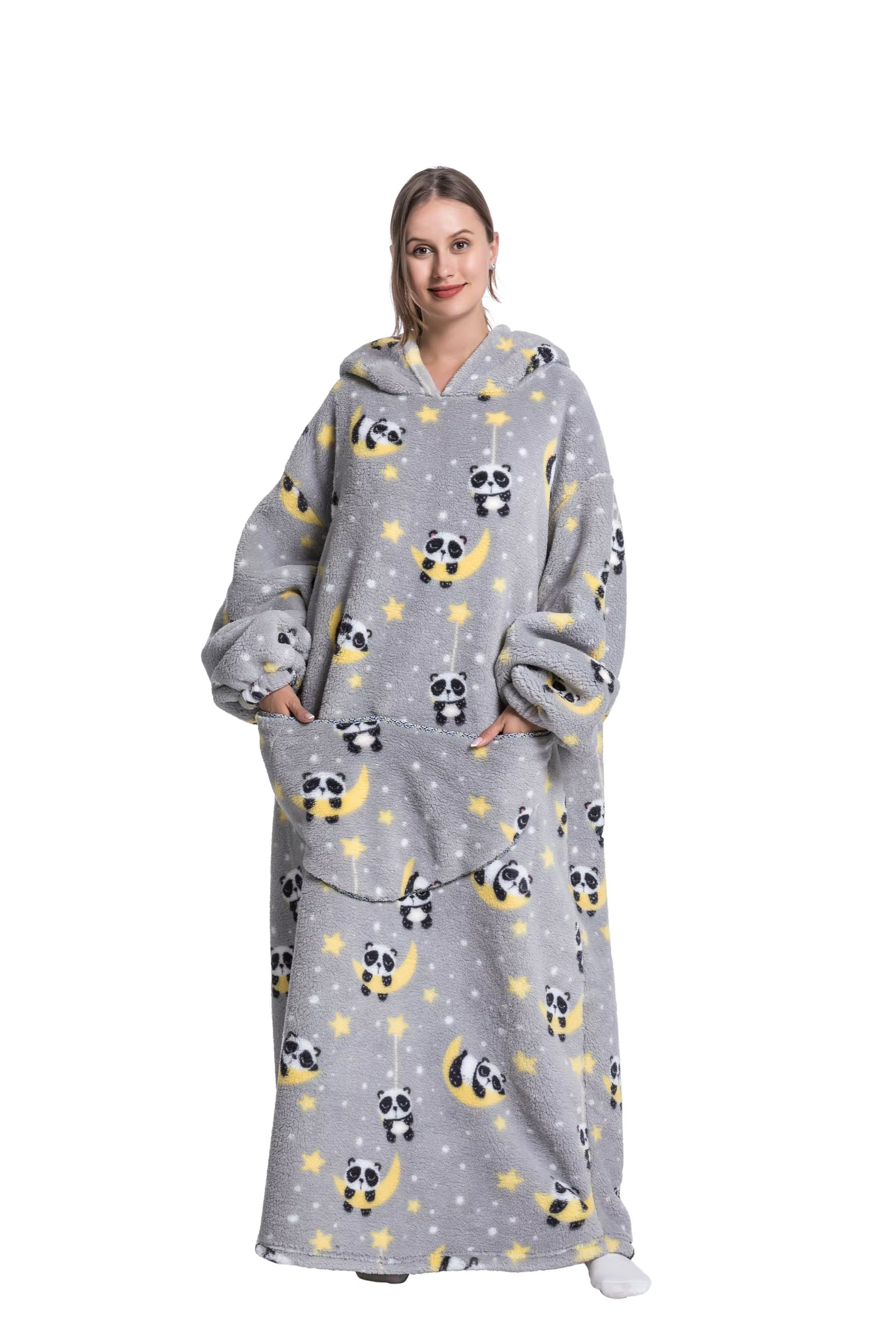 Myshoodie oversized - varm, mysig och stor hoodie 140cm (Vuxen - Lång) Panda